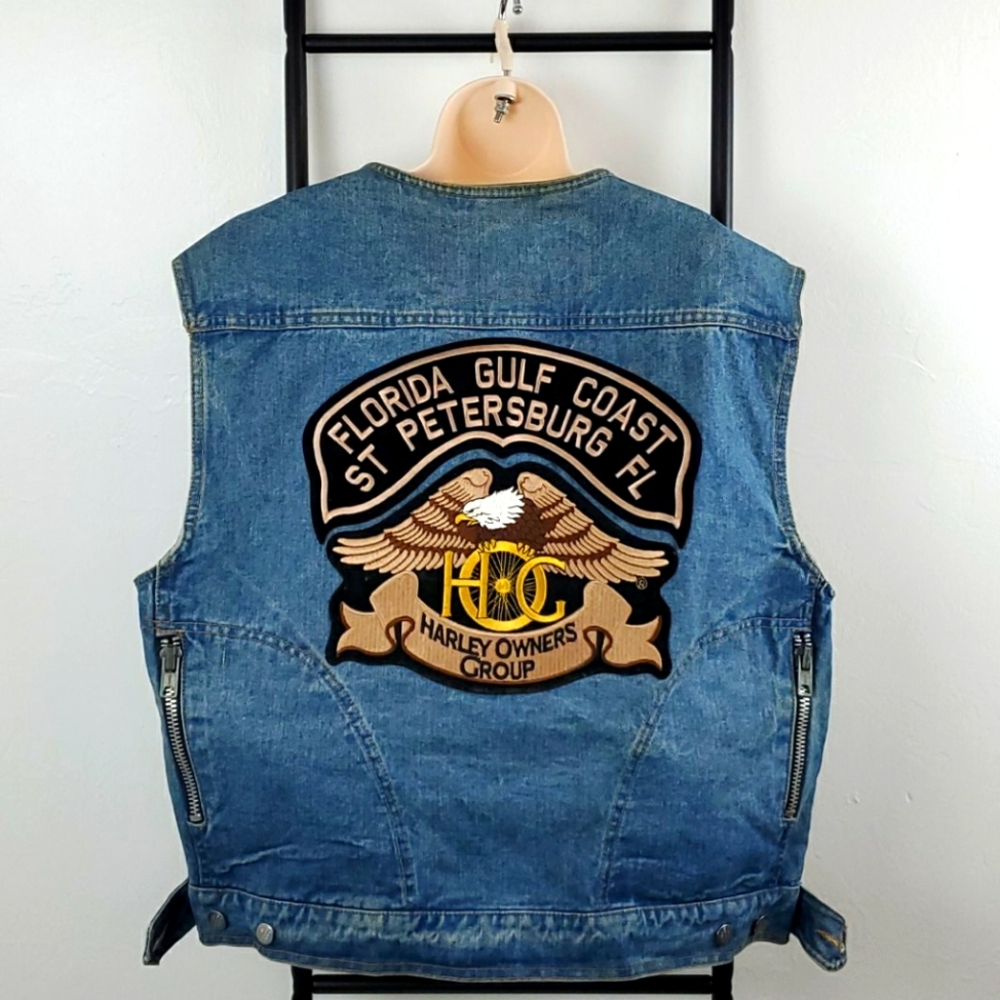 Vintage Harley Davidson denim men embroidered vest size 6